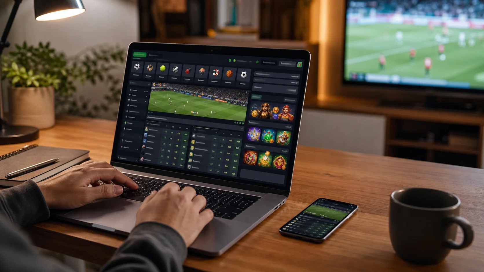 Plataforma picpay em notebook e celular com apostas esportivas e cassino online